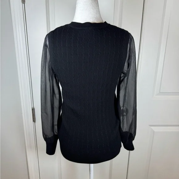 Talbots Petite Black Textured Knit Sweater Sheer Sleeves OfficeCore - Picture 3 of 8